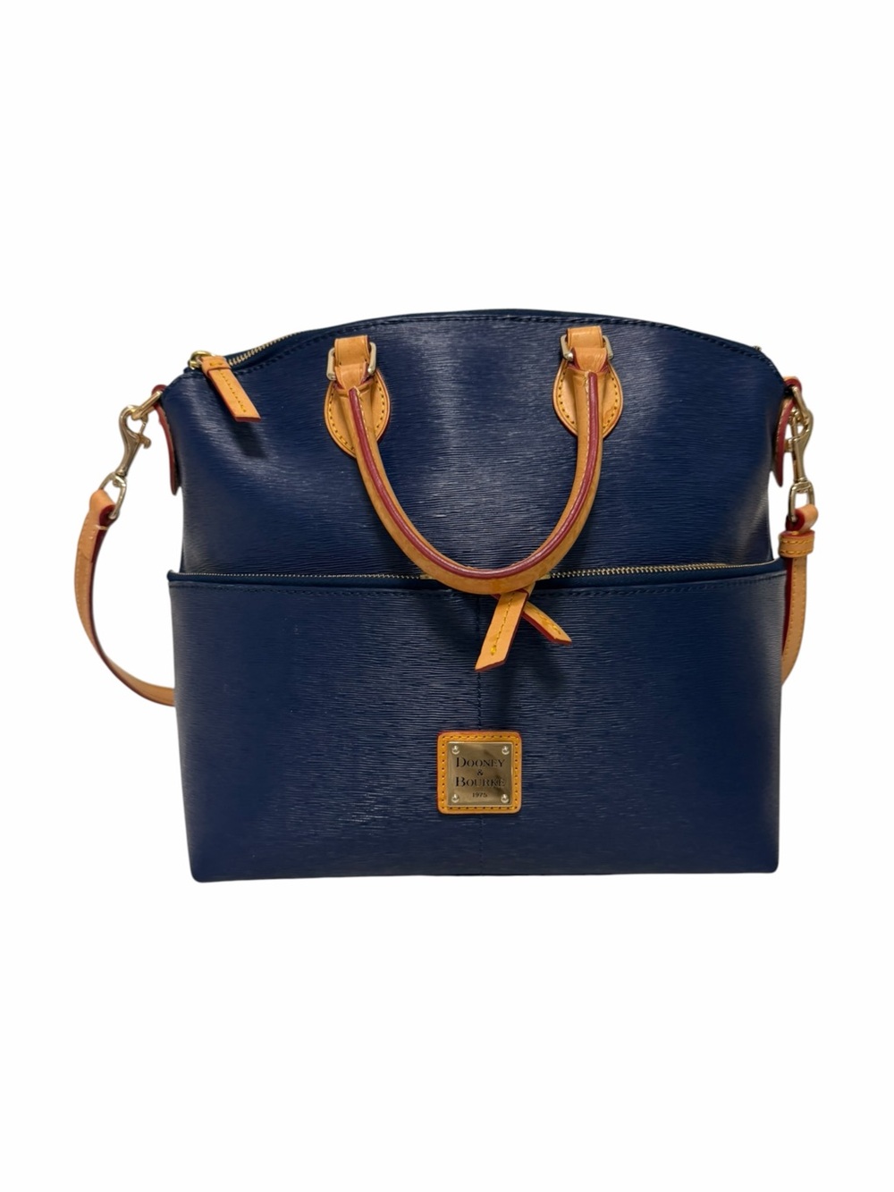 Dooney & Bourke Textured Navy/Tan Leather Satchel Handbag
